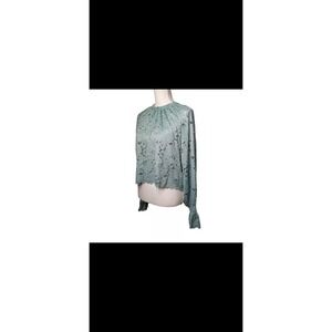 Free People Olivia Balloon Sleeve Washed Jade Green Lace Crop Blouse Top Size Sm
